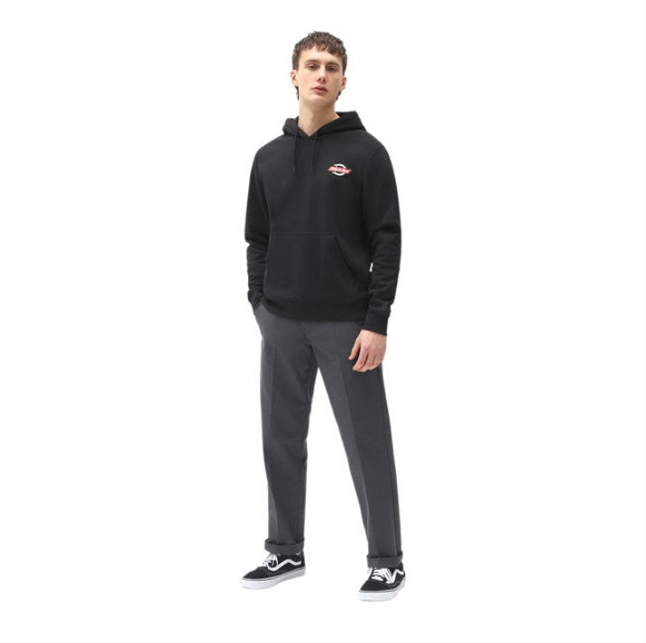 felpa con cappuccio nera da uomo con piccolo logo sul cuore e grande sulla schiena