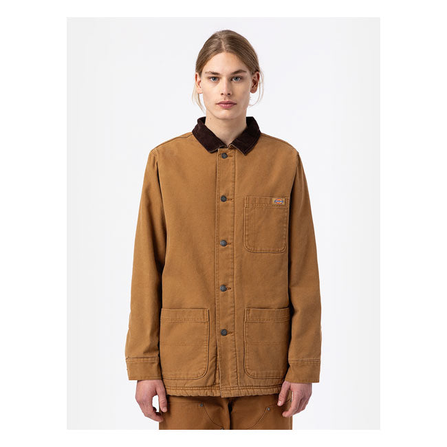 Brown men's cotton jacket, button closure