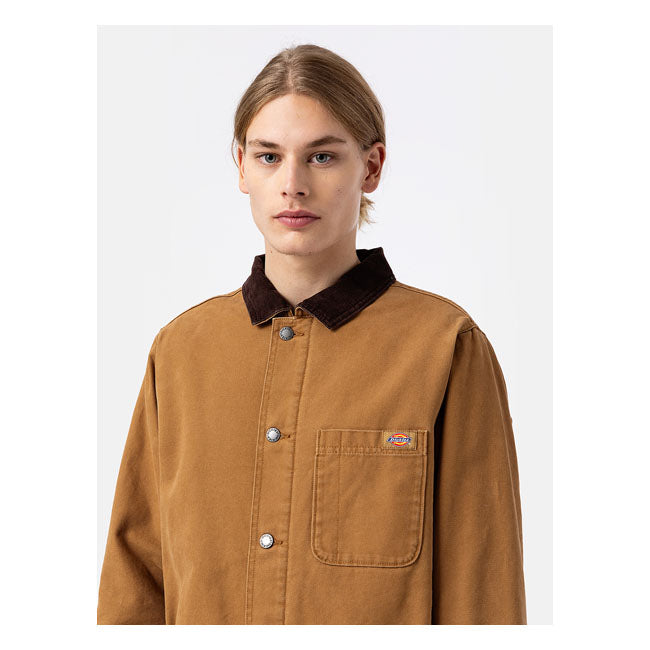 Brown men's cotton jacket, button closure
