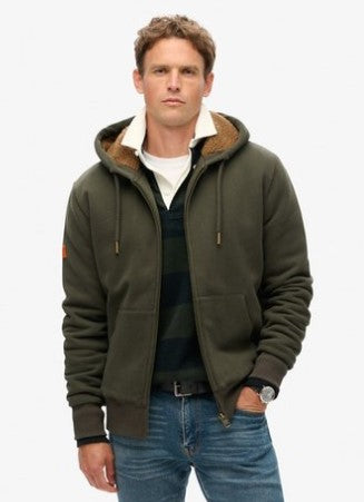 SUPERDRY BORG LINED ZIPHOOD SDM2013749AIVY GREEN